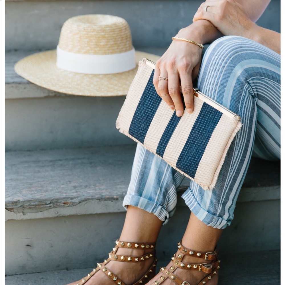Jcrew raffia baby striped clutch brand new!
